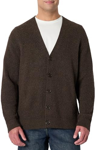 Amazon Essentials Men's Relaxed-Fit Cotton Blend Cardigan, Chocolate Heather, Small