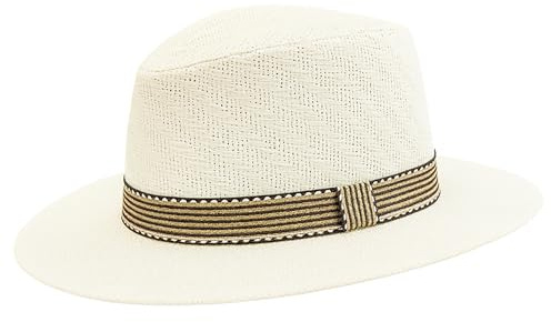 Sombrero Hombre De Paja Protección Solar Panama Pamela Playa Verano Esparto Gorra para Sol Visera Enrollable con Tira Ajustable Zebreada (FR/ES, Letras, Talla única, Estandar, Blanco)