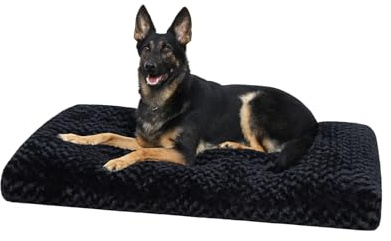 KSIIA Washable Dog Bed Anti-Slip Dog Crate Beds Deluxe Plush Kennel Pad Comfy Pet Sleeping Mat for Large Dogs, 35 x 23, Black