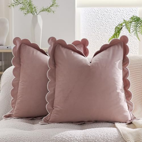 HOSTECCO Krås kuddfodral 45 x 45 cm set med 2 rosa färgade prydnadskuddar sammet accentkuddar för soffa soffa dekor