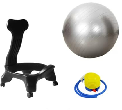 Balansbollstol Med Hjul Och Ryggstöd | Yogabollstol med 52 cm stabilitetsboll, 200 kg viktkapacitet for hemma- eller kontorsbruk