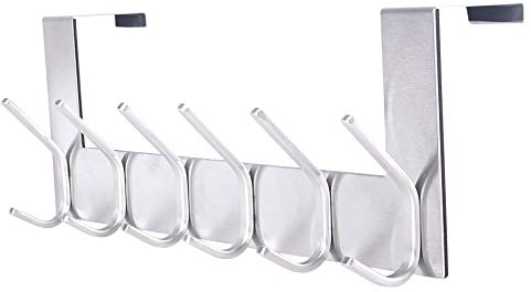 SKOLOO Ganchos de puertas, plata, acero inoxidable, colgador de puerta de entrada para colgar mochilas, chaquetas, sombreros
