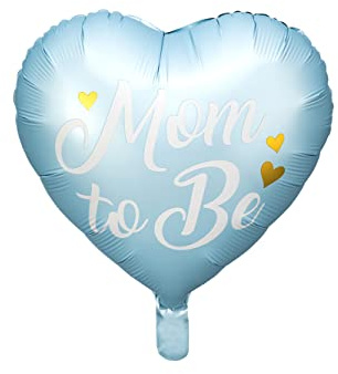 PartyDeco Globo de aluminio azul Mom to Be, decoración grande en forma de corazón, perfecto para fiestas de revelación de género, compatible con aire o helio
