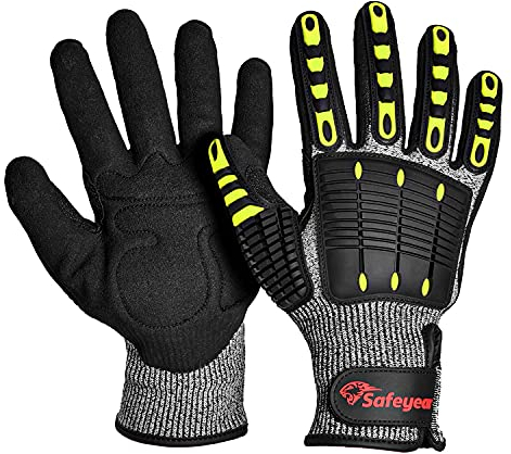 SAFEYEAR Gants anti-coupure, protection 5 niveaux, anti-collision, amortissant les chocs, gants de travail pour chantiers, jardinage et gravure，L
