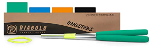 Diabolo Handstäbe (32cm) aus Aluminium mit Ersatzschnur (160cm) und Moosgummi Griff (grün) - in Profi-Qualität für alle Modelle & Marken
