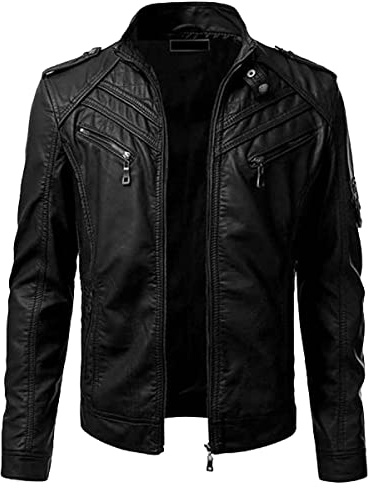 Veste de motard en cuir de mouton pour homme Style rétro vintage, Noir Slim Fit, XL