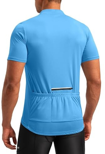 Men's Cycling Jersey Moisture Wicking Short Sleeve Half Zip Bike Road Mountain Biking Bicycle Biker Quick Dry UPF SPF Riding Sun Protection Racing Shirts for Men Zipper Pockets(Sky Blue,XL)