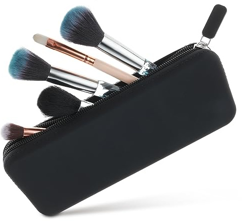 cobee makeupborste resefodral väska med dragkedja, silikon sminkborsthållare resväska