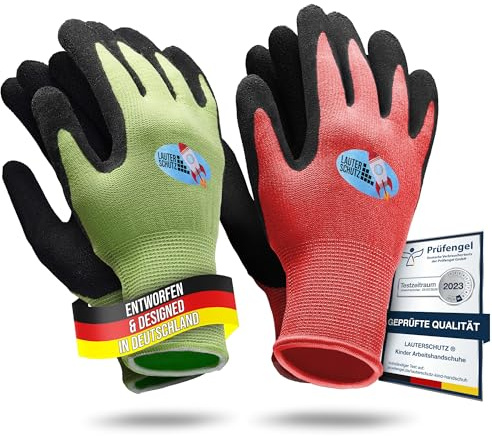 LAUTERSCHUTZ pour enfants : 2 paires de gants de travail (avec revêtement de la paume) en tissu extensible, pour le jardinage et plus encore (taille M (5-7 ans))