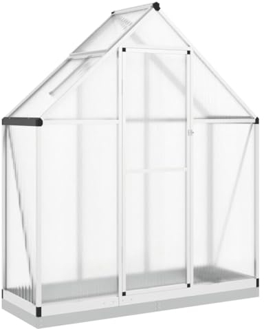 vidaXL Gewächshaus mit Fundamentrahmen, Pflanzenhaus mit Dachrinnensystem Flügeltür, Treibhaus für Pflanzen, Frühbeet, Silber Aluminimum