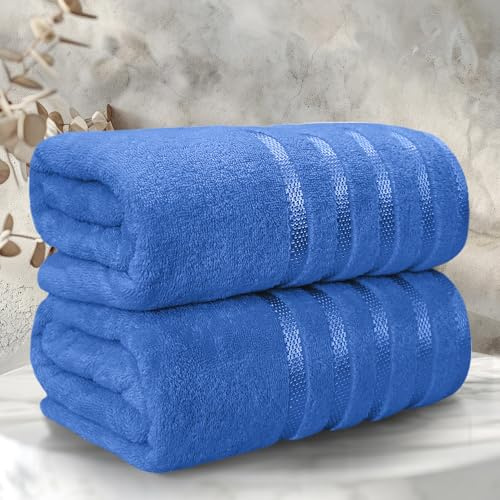 Casabella Bath Sheets - Luxury 2 Pack Bathsheet 90x180 cm - 100% Cotton Towels - Quick Dry Extra Large Bath Towel - Super Soft Highly Absorbent Jumbo Bath Sheet - Large Bathroom Towels - Blue