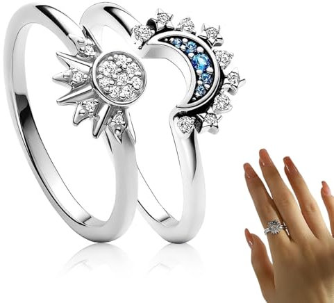 SULIUDAJI 1 Paar Freundschaftsringe, Sonne Mond Ring, Silber, Matching Rings, Ringe Frauen, Sun And Moon Ring Set, Schmuck Geschenk Für Damen Frauen