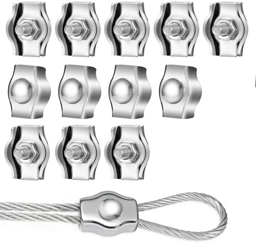 Gebrazy Morsetto per Fune in Acciaio Inox 304 da 4 mm - Set di 12 Morsetti per Cavo Metallico