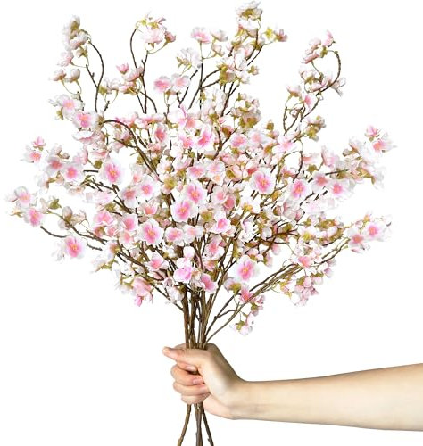 4 Stück Künstliche Blumen Kirschblüten 105cm Kunstblumen Kirschblüte Osterstrauch Zweige Frühlingsdeko Seidenblumen wie Echt, Artificial Fake Flowers Pfirsichblüte für Bodenvase Tischdeko (Rosa)