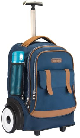 UNIKER Silent Rolling Laptop Bag for 15.6 Inch Laptop,Community Nurse Bag on Wheels Work case, Roller Backpack with Quiet Wheels for School, Business Daypack,Laptop Roller Case Travel, T5- Blue