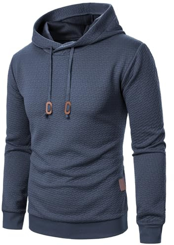 Huvtröja för män utan ficka, sweatshirt herr med huva, tröja smal passform, långärmad tröja, lätt gosig tröja, enfärgad tröja, mjuk tröja, stretch, arbetströja, Mörkgrå, S