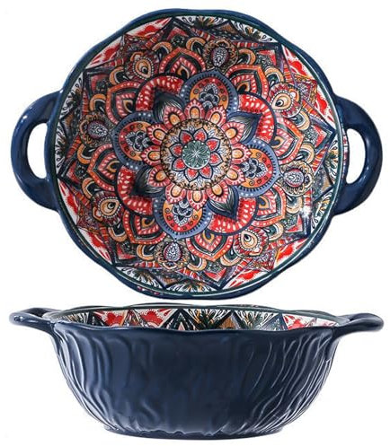 TuYines Salatschüssel Keramik,Groß Suppenschale,Bunt Groß Müslischalen mit Griffen,Ø 20cm Suppenschüsseln mit Henkel,Dessertschalen,Obstschale
