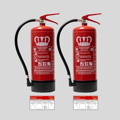 2 Stück/König Brandschutz Feuerlöscher Pulver | 2 x 6 kg | ABC | EN3 | Dauerdruck 10 LE | Inkl. Wandhalterung+Instanhaltungsnachweis / -2erPack