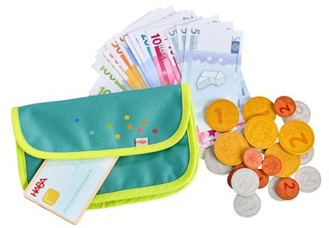 HABA Creative Play 2011830001 - Porte-Monnaie pour Enfants avec pièces en Bois, Billets et Argent de Jeu - Favorise la compréhension des nombres et Le Jeu de rôle - À partir de 3 Ans
