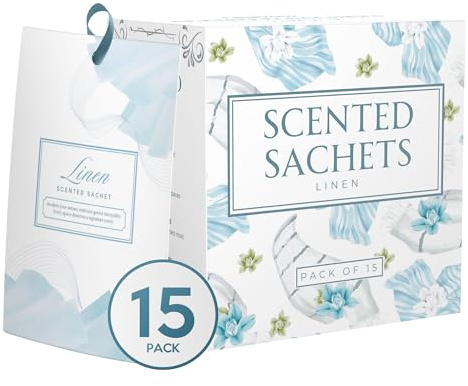 15 Pack Fresh Linen Sachets For Drawers and Closets, Scented Sachets for Drawers, Closet Freshener Sachet for Drawers to Refresh Any Space, Fresh Linen Sachet Bag Scented Drawer Fresheners for Dresser