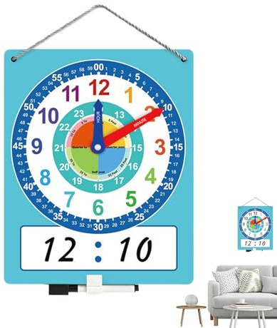 Reloj de borrado en seco: herramienta didáctica, pizarra reutilizable, divertido recurso de aprendizaje | Reloj educativo de doble cara para actividades de estudio en casa para ejercicio