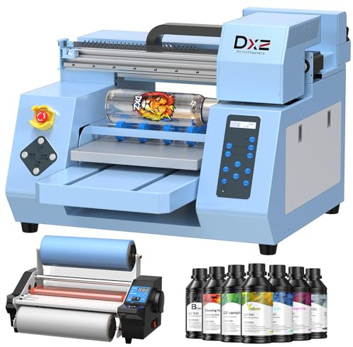 DXZ A3 UV Printer Bundle with Laminator, Dual XP600 Print Heads, 12-Hour Auto Cleaning System & White Ink Stirring, High-Speed UV DTF Transfer Printer for Glass, Metal, Wood, Tumblers, Leather