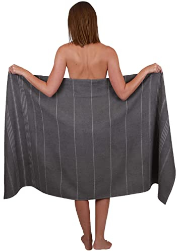 Betz XXL Badetuch - großes Strandtuch - Saunahandtuch aus 100% Baumwolle - Liegetuch - 90x180 cm - Lines (grau)