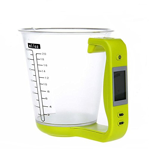 Valink Küchen-Messbecher, elektronische Waage, digitale Messbecherwaage, Wiegegerät, Thermometer mit LCD-Display, Messbecher, Küchenzubehör, Grün
