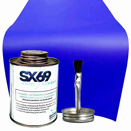 Moose Supply SX-69 Vinyl Repair Kit for Inflatables, Blue 15oz Heavy Duty PVC Patch Roll 12 x 60 Inch and 8oz Fast Drying Adhesive Vinyl Cement, for Flexible and Waterproof Repairs
