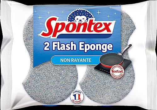 SPONTEX - Flash Eponge - 2 éponges non-rayantes spéciales plaques et poêles