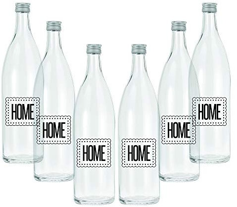 BrandPrint, Set 6 Bottiglie in Vetro per Acqua Modello Minerale Standard 750 ml con Tappo a Vite in Alluminio di colore Argento. Serigrafate con dicitura: Home