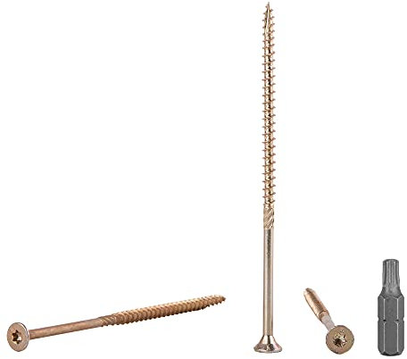 Paquete de 30 unidades. Tornillos para madera de acero galvanizado amarillo de 5 x 120 mm, cabeza Torx, tipo 17, cabeza avellanada, tornillos para aglomerado (30, 5 x 120 mm)