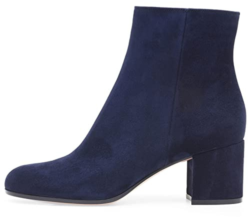 Stivali da Donna Stivali Chelsea in Pelle Tacco a Blocchetto Stivaletti Satin Ankle Boots Cerniera Tronchetti Invernali Impermeabile Antiscivolo Outdoor Trekking Scarponi,Blu,37 EU