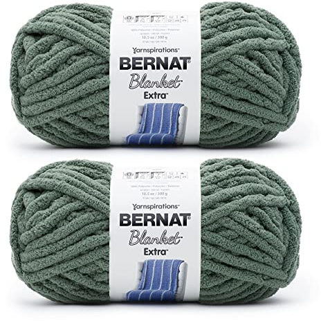 Bernat Blanket - Filato acrilico ciniglia extra grosso, 2 confezioni da 300 g, # 7, filato pesante jumbo, per lavorare a maglia e uncinetto, amigurumi, coperte spesse (verde fumo, 97 m, confezione da