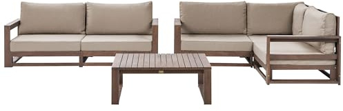 Beliani Conjunto de Sala de Estar 4 plazas de Madera de Acacia marrón Oscuro Cojines Timor II