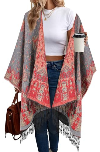 Breezy Lane Poncho de mujer chal estilo retro estampado capa manta de gran tamaño Cardigans para otoño e invierno
