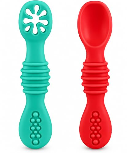 HOMYBABY® PreCucharas y Cucharas Bebe Silicona + EBOOK GRATIS Recetas BLW - Cuchara BLW Aprendizaje en etapas - Cubiertos Recomendados por Nutricionistas - Pre Cuchara Antibacteriana y Ergonómica (ñ)