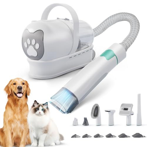 Aspira peli di Animali Multiuso 7 in 1, Kit aspirapolvere per toelettatura Cani con Contenitore per la Polvere da 1 litro, Spazzola per peli di Animali con Regolazione a 3 velocità, estrattore