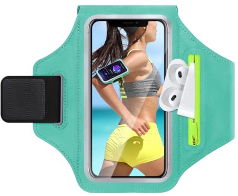 GlasFlength Brazalete Deportivo Universal para teléfono móvil, Funda para Correr con Auriculares, Soporte para teléfono móvil, Brazalete para Correr para iPhone 15/14/13/12/11, Samsung Galaxy S24/S23