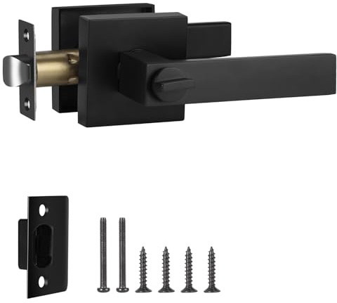 ZLLkeji Manilla de Puerta Interior Sin Llave Pomos Puertas para Baño Cerraduras Puertas Interiores en Negro Mate Reversible Para Puertas con Apertura a la Derecha o a la Izquierda