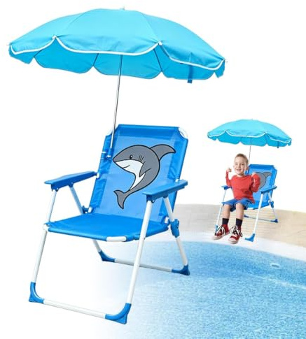Genérico Silla De Playa para Niños con Sombrilla,Silla de Playa Plegable para Niños con Parasol - Asiento Exterior Resistente a la para Jardín, Piscina, Picnic, Viajes y Uso en Patio