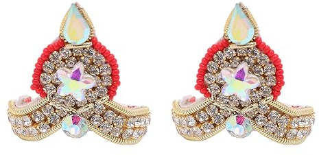 Lot de 2 bijoux Ladoo gopal Mukut pour Laddu Gopal Devi Maa Radha Krishna Ganesha indien traditionnel dieu déesse sringar ensemble de bijoux divinités pour statue d'idole de dieu Janmashtami (taille