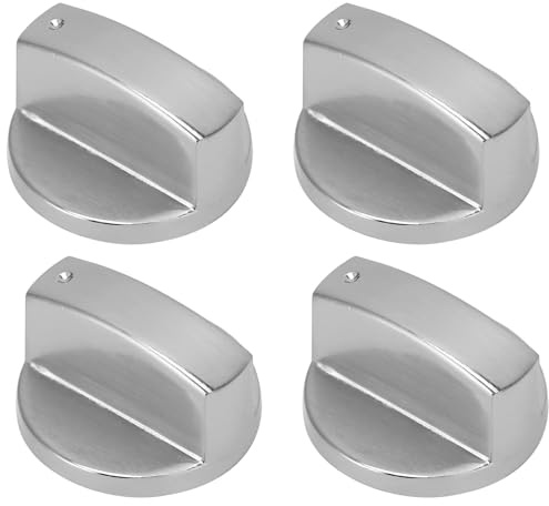 4 Piezas Botones de Cocina de Gas, Universales 6mm pomos cocina gas reemplazo botón Estufa, Plateado metal Perillas de Control horno