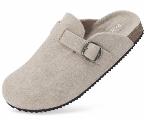 Dokela Mules Sabots Femmes Hommes Hiver Chauds Feutre Pantoufles | Fourrure,Confortable,Antidérapants,Réglable Boucle,Chaussons,Chaussures de Jardin,intérieur et extérieur