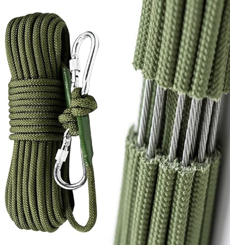 Climbing Rope Built in Steel Wire Static Rock Climbing Rope for Escape Rope Ice Climbing Equipment Fire Rescue Parachute(32 ft)
