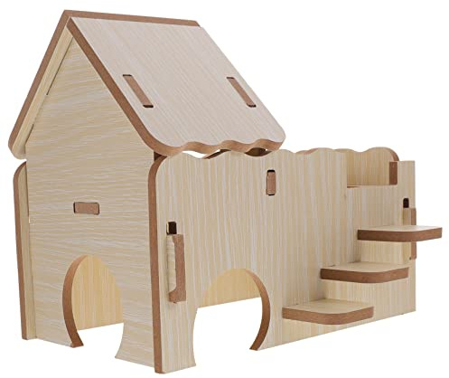 HANABASS Maison pour Cobayes et Hamsters Cage Bois Naturelle Jouet pour Petit Animal Abri Douillet et Fonctionnel