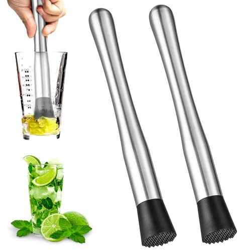 2 StüCk Cocktail StößEl,Cocktail ZubehöR,Edelstahl StößEl Cocktail,StößEl Cocktailstampfer,Cocktailstampfer,Eiszerkleinerer,Bar ZubehöR Cocktailstampfer,KüChenbar-GeträNke-Mojito-Stampfer