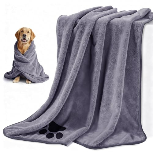 Blanlody 2 Pièces Serviette Chien,Serviette pour Chien 140 X 70 Cm Serviette De Toilette Extra Absorbante, Doux Séchage Rapide Microfibre pour Chats, Chiens Ou Autres Animaux, (Gris,L)