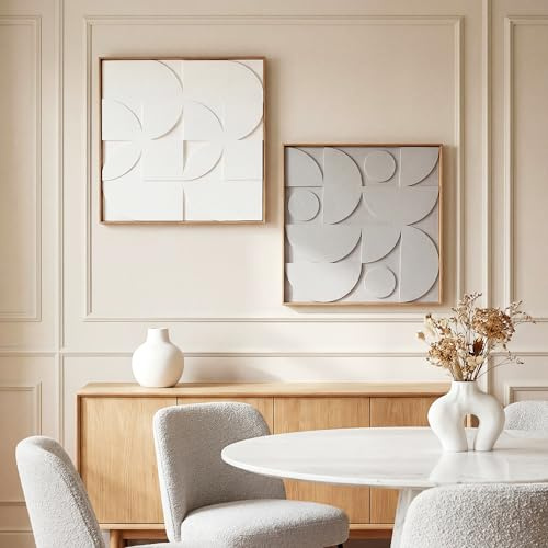 HOMCOM Decoración de Pared de Madera 3D, Juego de 2 Piezas, Adornos de Pared 80 cm con Patrones Geométricos Huecos, Decoración Moderna para Salón, Dormitorio, Pasillo, Blanco