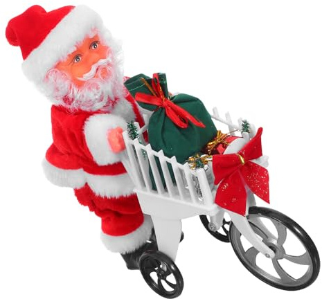 HEMOTON Figurine de Père Noël en Peluche avec Chariot de Courses Musical, Animé sans Batterie, Décoration Festive pour Garçon et Filles et Fêtes de Noël